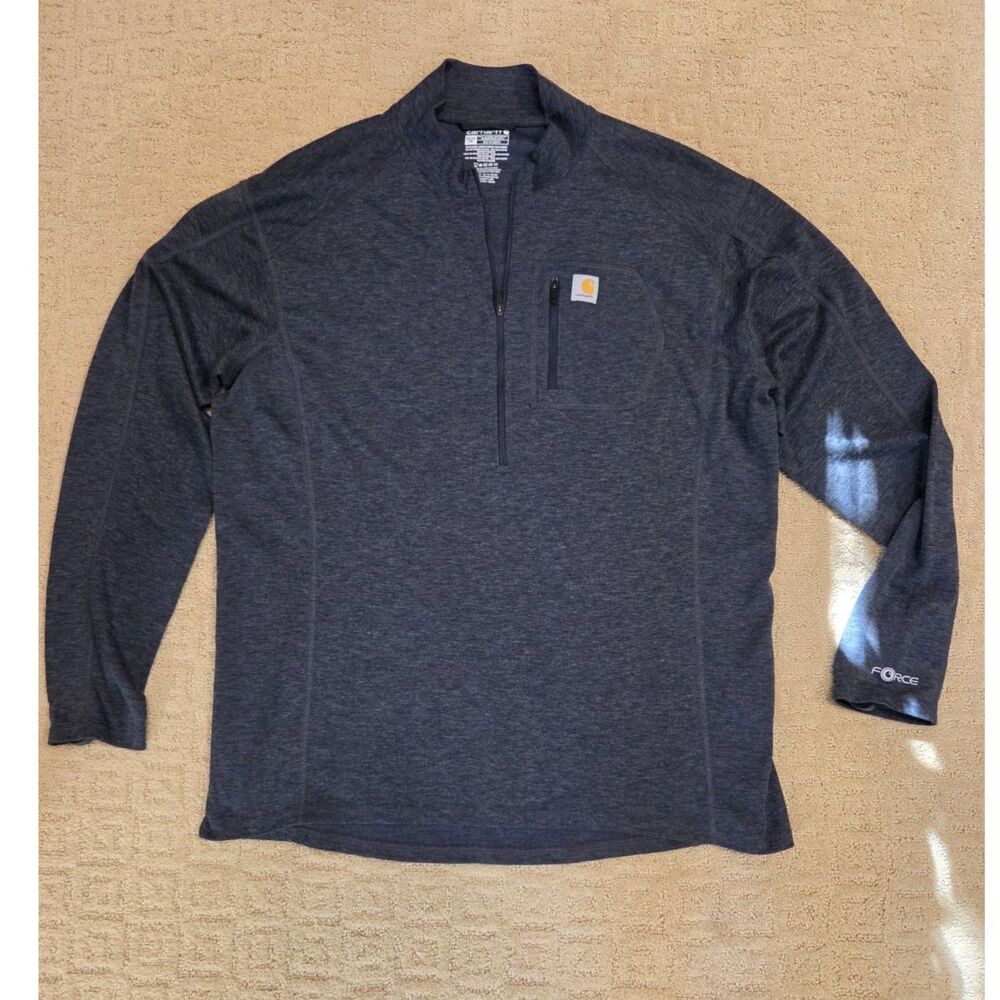 Carhartt Force Quarter Zip Men Size 2XL Midweight Long Sleeve Shirt Navy Heather